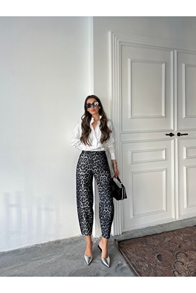 NOA LİNE Leopar Desen Scuba Krep Kumaş Şalvar Model Balon Pantolon LD150924