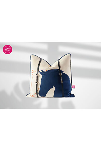 rougi وسادة فاخرة بتصميم الحصان – مخمل مع إكسسوار جلدي معدني