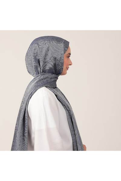 ipekistanbul شال جاكار حريري مزدوج الجوانب - نمط وردي - أزرق