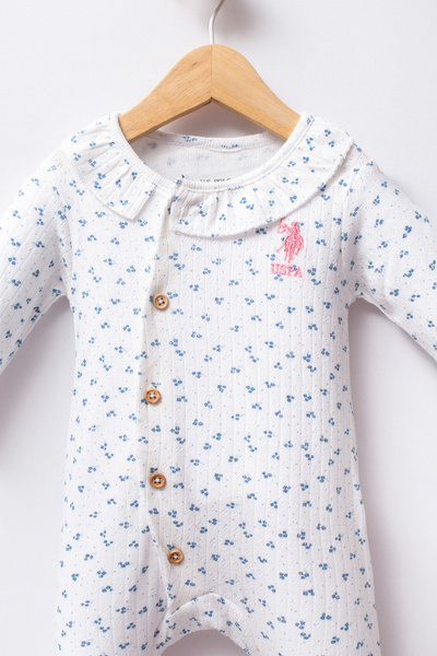 U.S. Polo Assn. Baby Girl Blue Minimal Pattern Ribbed Booties Jumpsuit 50322898-Vr036