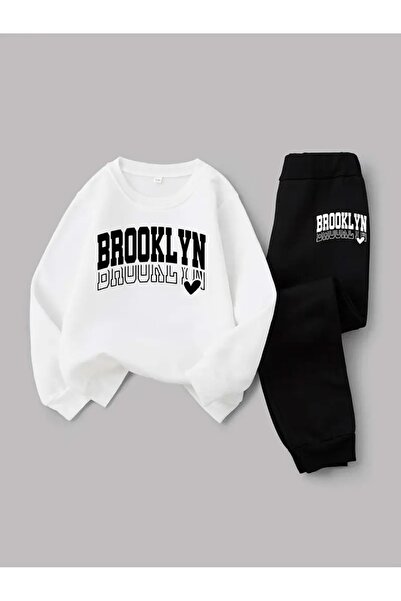 buendiakids Girls/Boys Brooklyn Heart Printed Crew Neck Sweatpants Set