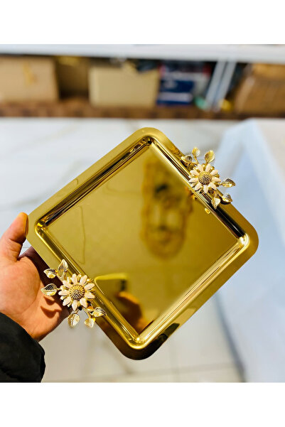 EVRA 6 Adet Çift Papatya Model Gold Sunum Tepsisi