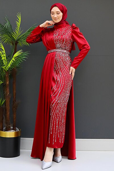 GİYZAMİLA Yonca Pelerin Abiye Bordo