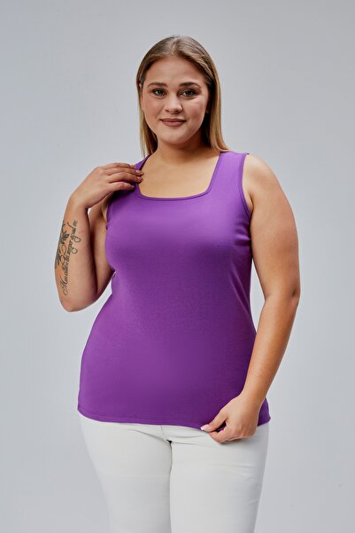 BANEGA Plus Size Sleeveless Thick Straps 100% Cotton Combed Cotton Square Neck Sports Casual Purple Blouse Tank Top