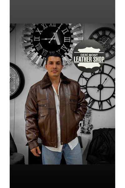 derimont Genuine Leather Vintage Oversize Leather Coat with Moving Fur Inside...