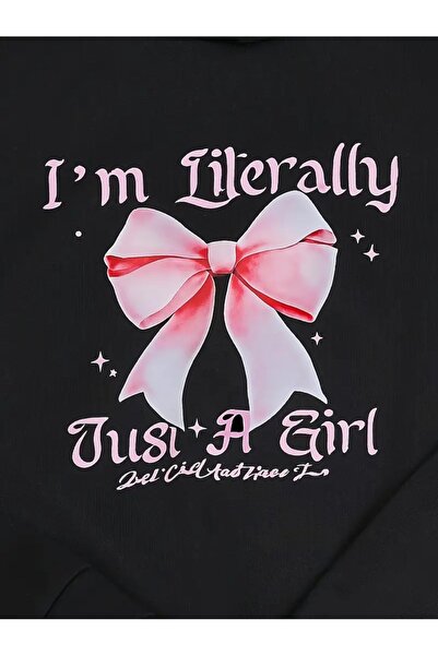 buendiakids Kız/Erkek Çocuk Just A Girl Kurdele Kapşonlu Eşofman Altı Takım