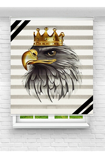 akel collection Altın Taçlı Kartal Desenli Zebra Perde