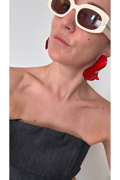 POSEİDONS JEWELLERY Poseidons Jewellery Red Wave Shaped Large Earrings - Zara Style Inspired