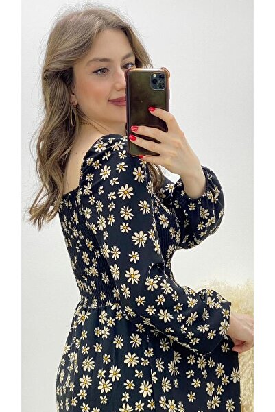 MaziButik Long Sleeve Daisy Crepe Dress Black Black