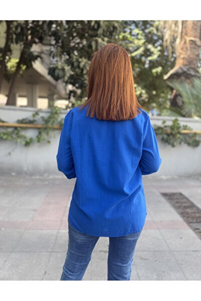 DenizEge Double Pocket Cotton Shirt Saks Blue