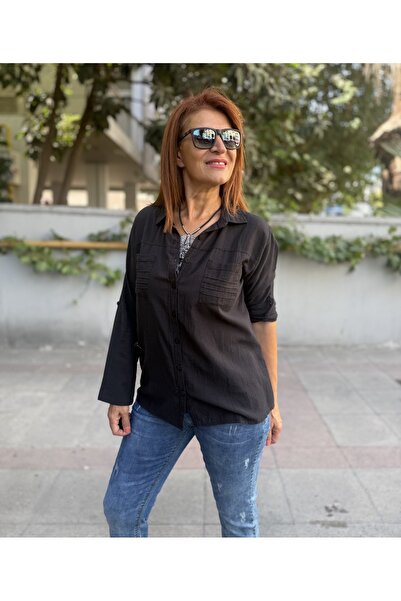 DenizEge Double Pocket Cotton Shirt Black