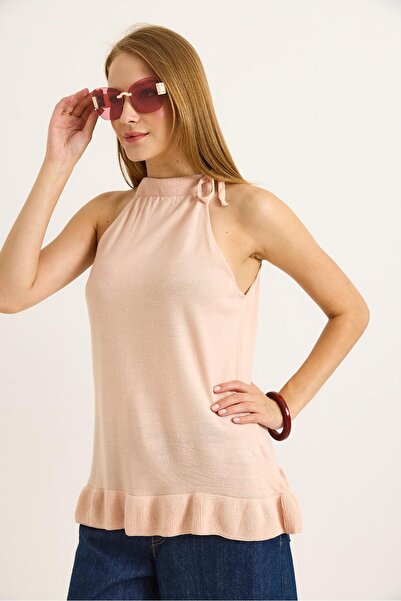 Raneel Kazançlı Alışveriş Halter Neck Knit Blouse Powder