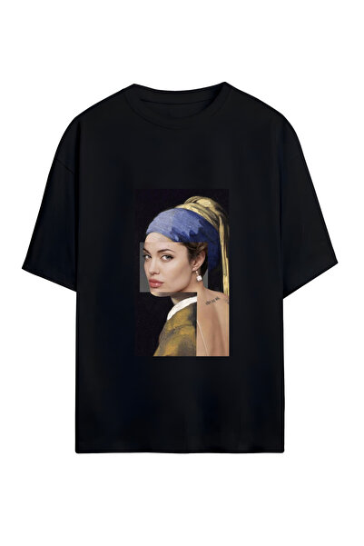 GraffTee تي شيرت أنجلينا جولي للجنسين من القطن ذو حجم كبير