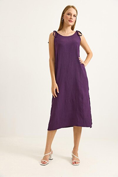 Raneel Kazançlı Alışveriş Backless Off-The-Shoulder Midi Dress Purple