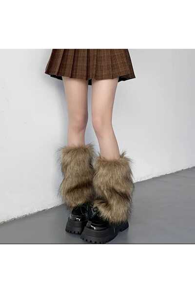 milio Kısa Kürk Tozluk Peluş Tozluk Y2k