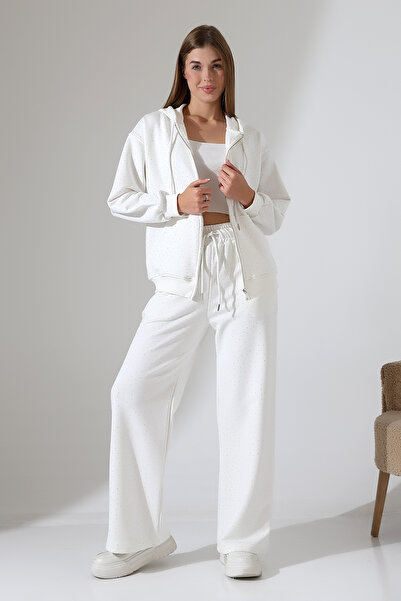 Esberin Women's Bottom-Top Stone Hooded Zippered Two-Piece Tracksuit Set