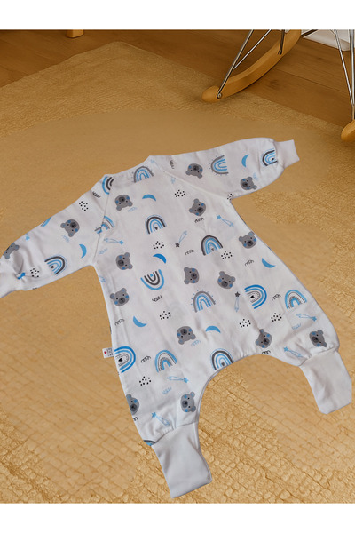 RUKİYE YAVUZ Pamuk Pazen Long Sleeve Winter Children's Baby Sleeping Bag 100% Cotton Special Design 20-24 °   Blue Teddy Bear