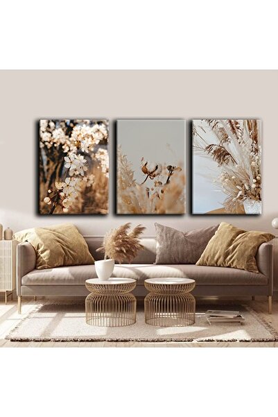 Harikabirev МЕКА КРЕМОВА ЦВЕТНА РАСТИТЕЛНА АБСТРАКТНА КАРТИНА 01 | 3-ЧАСТНА В...