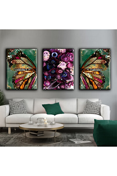 Harikabirev TABLO FLORI VERDE-ROȘU CU ARIPI DE FLUTĂRĂ | TABLO PE Pânză FĂRĂ ...