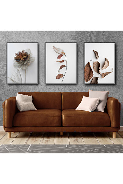 Harikabirev TABLA DE FRUNZE DE CULOARE ALB-MARRON | TABLO PE Pânză FĂRĂ CADRU...