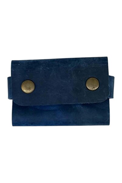 CASABA حامل بطاقات مصنوع يدويًا من الجلد الأصلي باللون الأزرق الداكن