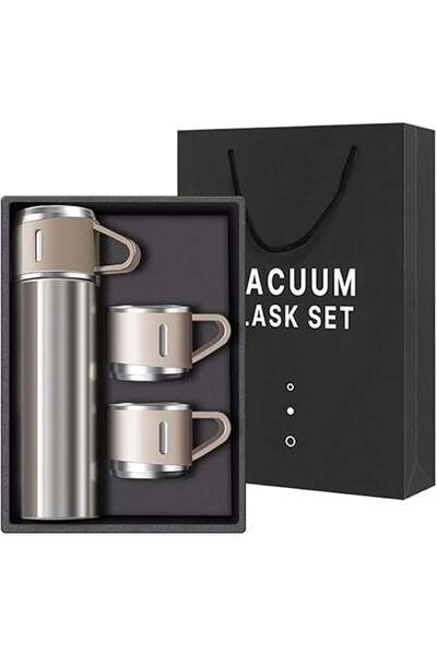 CASABA Kişiselleştirilebilir 3 Bardaklı Çelik Termos 05 Lt Crom