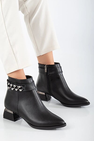Karanshoes Kadın Günlük Bot Siyah Taşlı