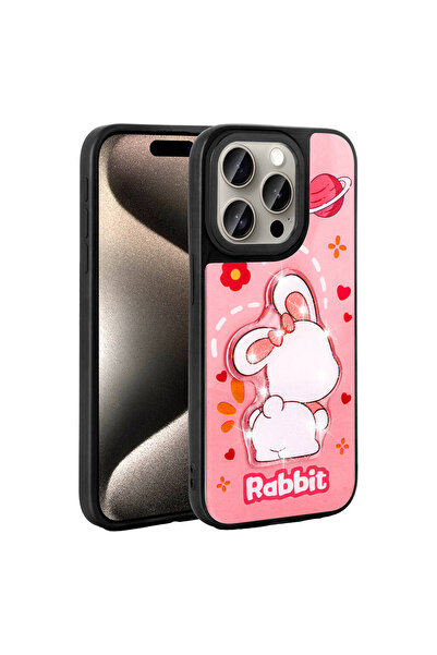 ECRUZ غطاء حماية لهاتف آيفون 15 برو من ECRZ مع تصميم منقوش بارز ولامع - وردي ...