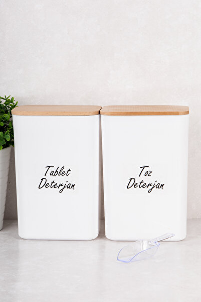 DNS HOME 2 Pieces 3 Liter Detergent Dispenser Set Tablet - Powder Detergent Storage Container with Scale Labels and Vacuum Lid