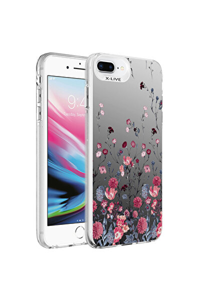 ECRUZ غطاء حماية لهاتف iPhone 7 Plus مزخرف بغطاء صلب فضي من ECRZ - زهرة