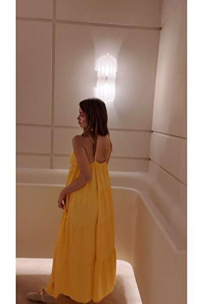 Elif Sarı gold detaylı elbise