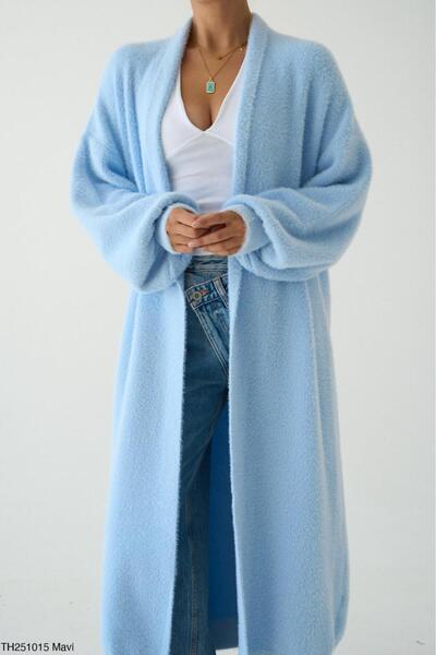 CADDELAMODA Kadın Şal Yaka Sakallı Uzun Yumoş Hırka