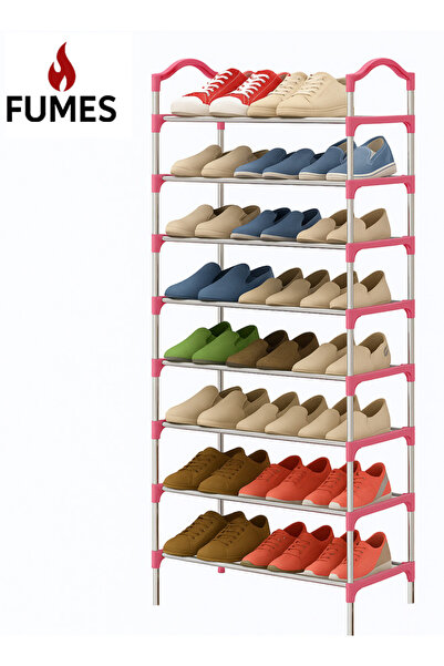 Fumes منظم أحذية وردي عالي التحمل مكون من 8 طبقات بإطار معدني، سعة تخزين كبيرة