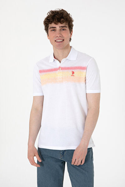 U.S. Polo Assn. Tricou Polo Alb Barbat Cu Model pe Piept