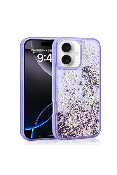 ECRUZ غطاء حماية لهاتف آيفون 16، مطبوع عليه فراشة فضية سائلة، سطح خلفي شفاف، ...