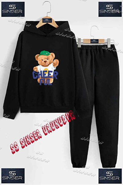 SS SİNSER Детски унисекс "AYICIK CHERFUL YAZI" специален принт с качулка