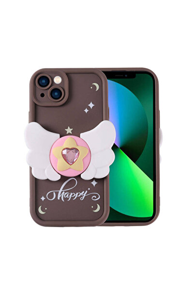 ECRUZ غطاء حماية للكاميرا لهاتف iPhone 13 بتصميم شخصية ECRZ - بني داكن