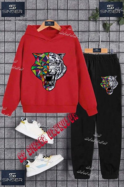 SS SİNSER Παιδικό Unisex Σετ Φόρμας με Κουκούλα και Ειδική Στάμπα "TIGER GEO ...