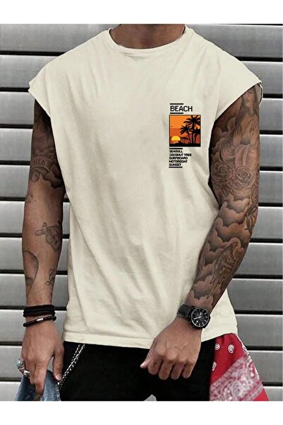 E-ROMA Αμάνικο μπλουζάκι με στάμπα παραλίας