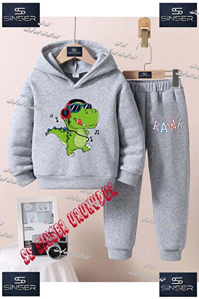 SS SİNSER Παιδικό Unisex Σετ Φόρμας με Κουκούλα και Ειδική Στάμπα "DINOSAUR H...