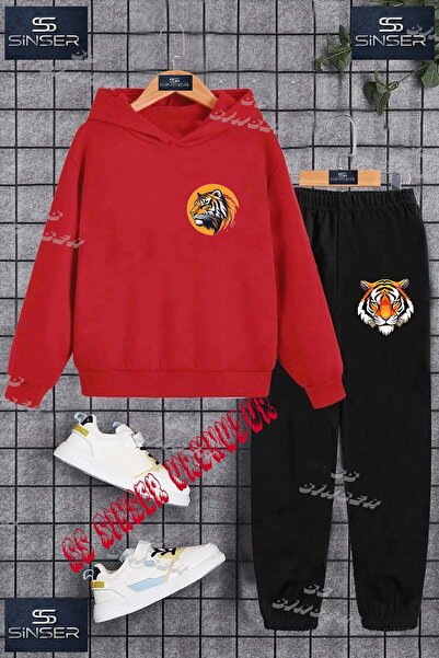 SS SİNSER Παιδικό Unisex Σετ Φόρμας με Κουκούλα "TIGER HEAD CIRCLE LEFT TOP" ...