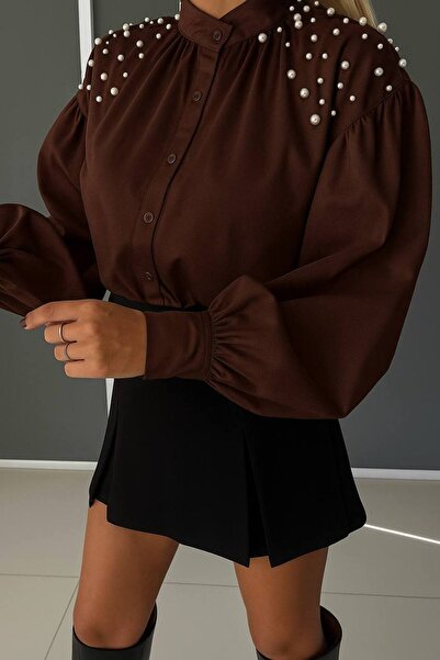 GLAMSI Sheer Shirt with Decorative Pearls – Casual Cut