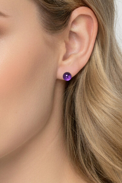 bymissmücevherat 925 Ayar Gümüş 6 mm Ametist Taşlı Vidalı Küpe | Minimal Günlük Takı –