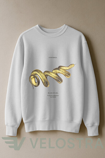 Velostra Hanorac unisex Golden Snake cu imprimeu 3 Thread Inside Sha cu căptu...