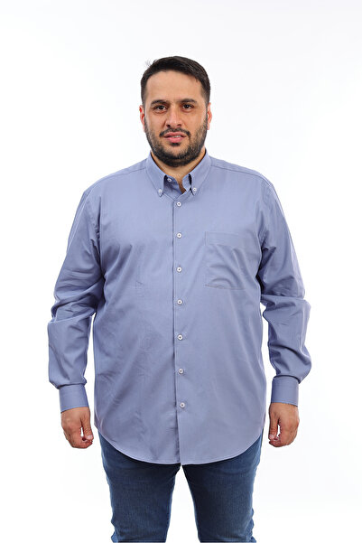 TOUSUS Men's Plus Size Blue-Grey Cotton Button Collar Pocket Long Sleeve Shirt (6258)