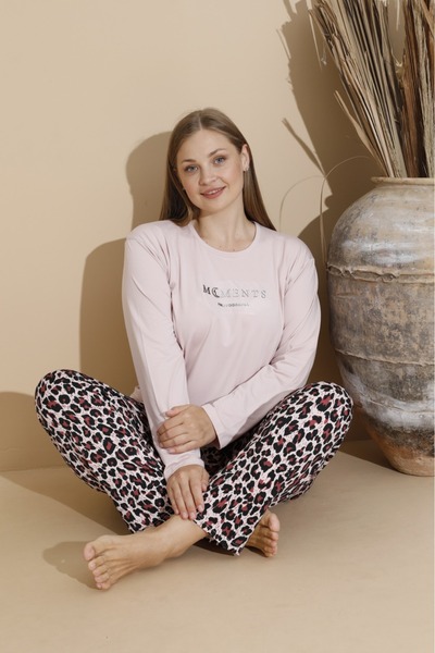makkash Women's Milan Fabric Plus Size Curve Printed Pink Long Sleeve Pajama Set