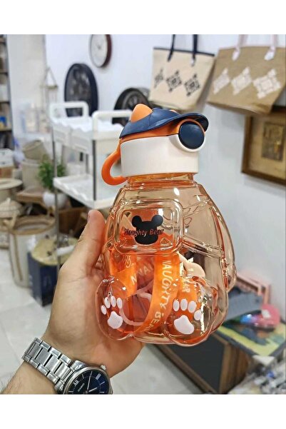 Home زجاجة مياه شفافة مع دمية دب، للمدرسة، المكتب، السفر، لون برتقالي
