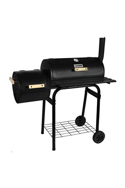 JollyMag Gratar gradina, grill dreptunghiular, cu roti, capac, afumatoare si horn, 54x32 cm