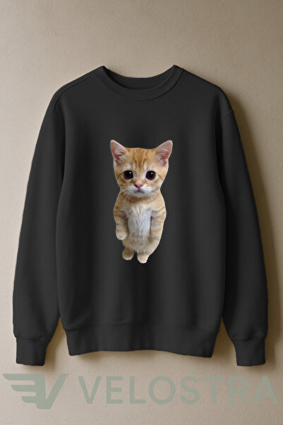 Velostra Hanorac unisex pisică cu imprimeu 3 Thread Inside Sha cu căptușeală ...