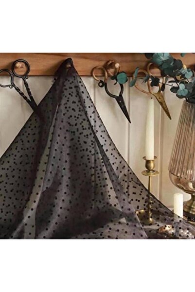 Parça Kumaş Dünyası Organize Üzeri Puantiye Desenli Kumaş Siyah Renkte